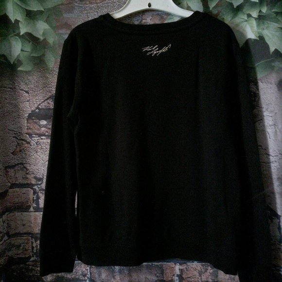 Black Long Sleeve Gold Beaded Sunglasses Decor Sweatshirt - Picture 3 of 5